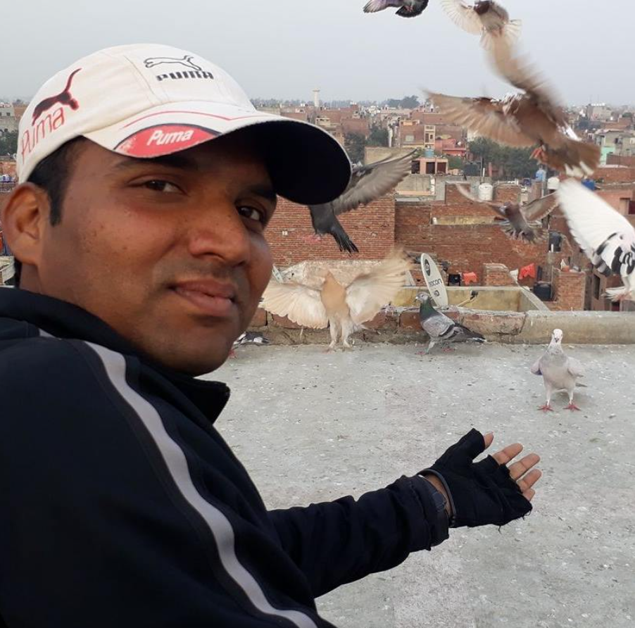 Pigeon keeper with birds